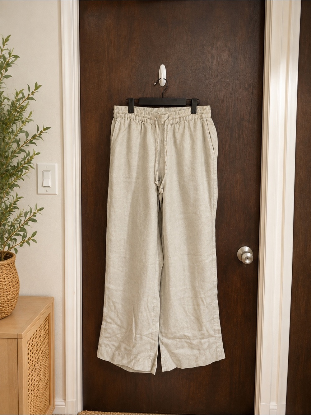 NWOT 28 Palms 100% Linen Wide Leg Drawstring Pants Women’s Large Natural